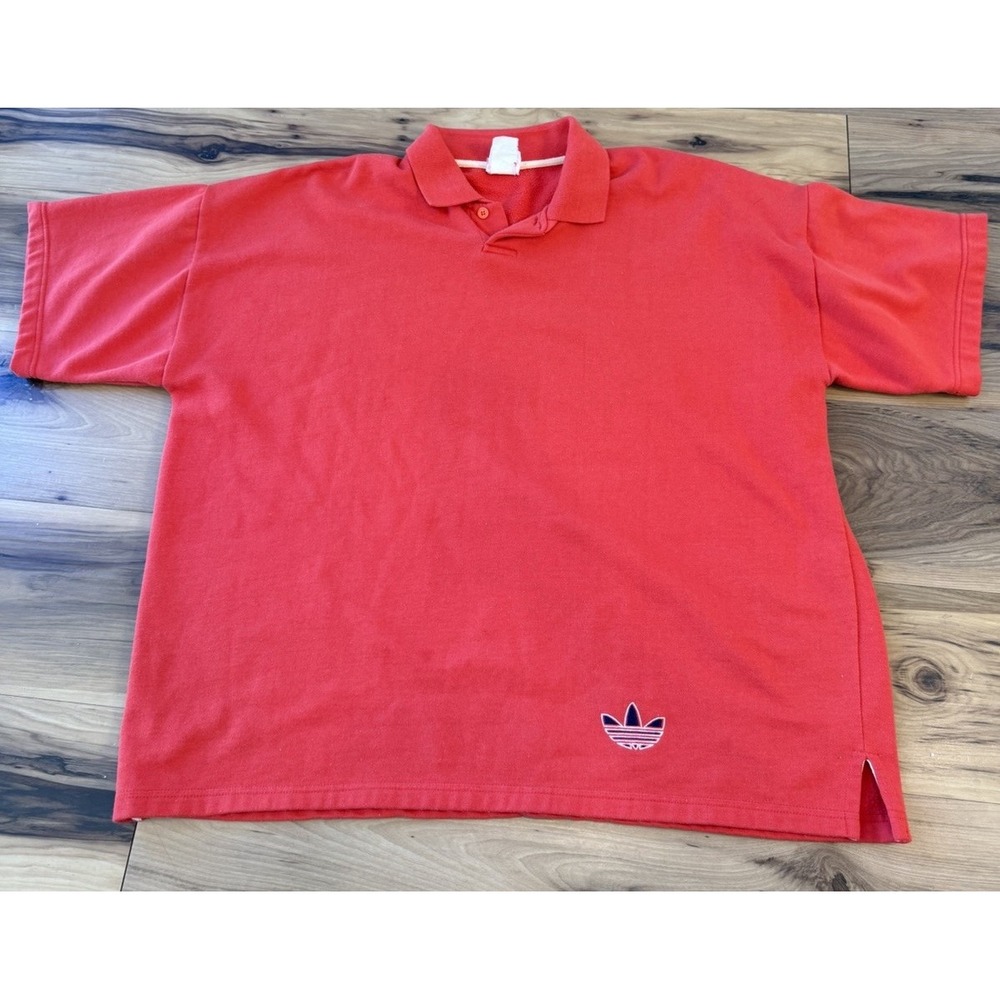 Vintage Adidas Made in Korea Red Polo Shirt Trefoil Logo 80s 90s Oversized
